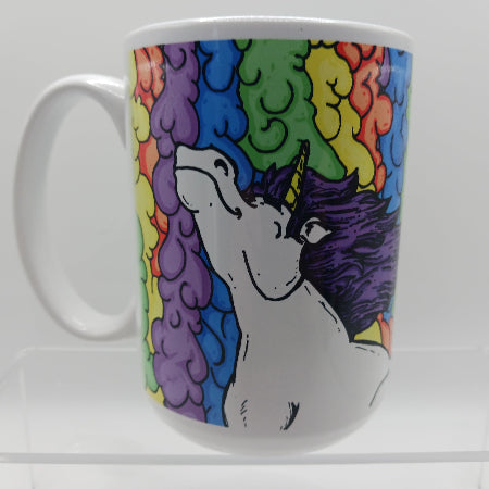 Mug with a unicorn design on a colorful background